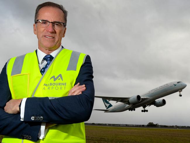 CEO of Melbourne Airport Lyell Strambi on the tarmac. The airport needs to extend its runways to accomodate the increased demand for air travel. Picture: Andrew Henshaw