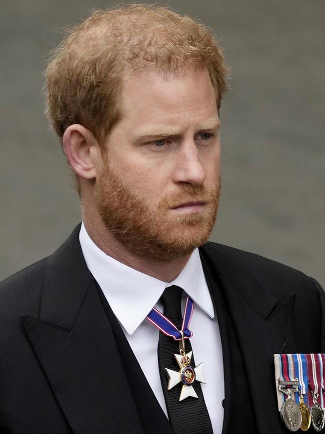 Prince Harry appeared devastated as he farewelled his grandmother. Picture: Christopher Furlong/ Getty Images.