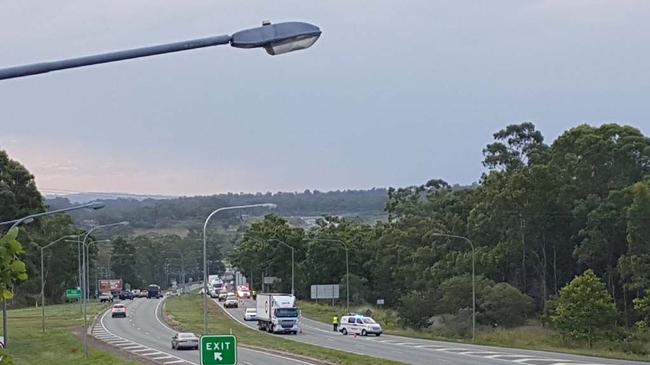 The left lane of the Warrego Highway heading east is closed. Picture: Contributed