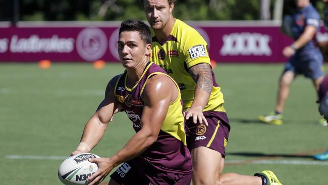 Kodi Nikorima in action during training session with the Brisbane Broncos at the Clive Berghofer Centre in Brisbane, Tuesday, April 17, 2018. (AAP Image/Glenn Hunt) NO ARCHIVING