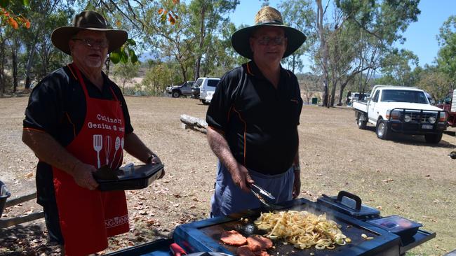 Vietnam Veterans Red Marriott (left) and John Smith on the barbecue.