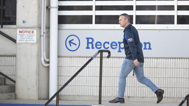 Bulldogs boss Andrew Hill arrives at Belmore to be tested. Picture: Darren Leigh Roberts