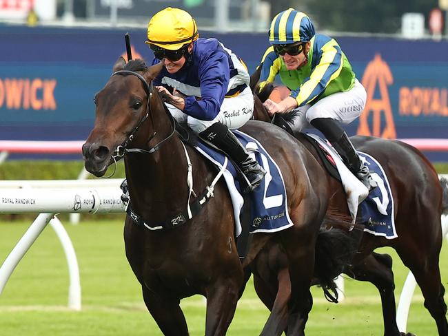 SYDNEY, AUSTRALIA - MAY 25: Rachel King riding Invincible Spy wins Race 6 Wilson Asset Management during the "Sporting Chance Cancer Foundation Raceday" - Sydney Racing at Royal Randwick Racecourse on May 25, 2024 in Sydney, Australia. (Photo by Jeremy Ng/Getty Images)