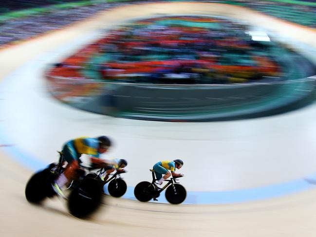 Australia's Men's Team Pursuit team including Michael Hepburn, Jack Bobridge, Sam Welsford and Alex Edmondson win the silver medal at the 2016 Rio Olympics at the Rio Olympic Velodrome. Picture: Adam Head