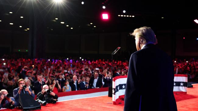 Donald Trump arrives to speak at an election night event at the Palm Beach Convention Centre in West Palm Beach, Florida. Picture: AFP