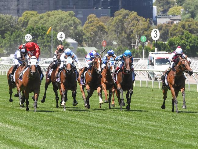 Wolfy (NZ) ridden by Ethan Brown wins the VRC Summer Fun Sprint at Flemington Racecourse on January 18, 2025 in Flemington, Australia. (Photo by Brett Holburt/Racing Photos via Getty Images)