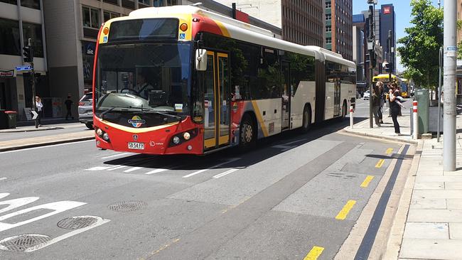 The bus route down Grenfell and Currie streets in the CBD has a high level of public transport. Picture: Colin James