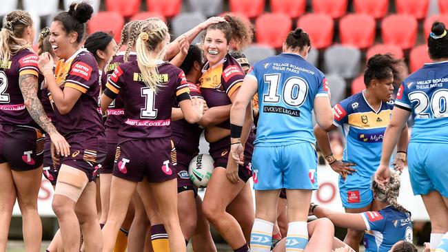 Chelsea Lenarduzzi scored a superb try for the Broncos. Picture: Getty Images