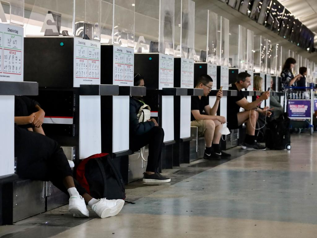 Passengers stranded at Auckland Airport. Picture: Jed Bradley