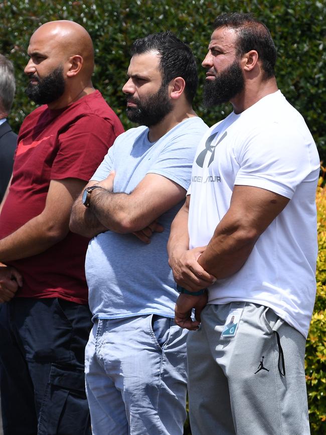 Raed Darwiche (centre), the father of Jihad Darwiche, one of two schoolboys killed in an accident at Banksia Road Primary School. Picture: AAP