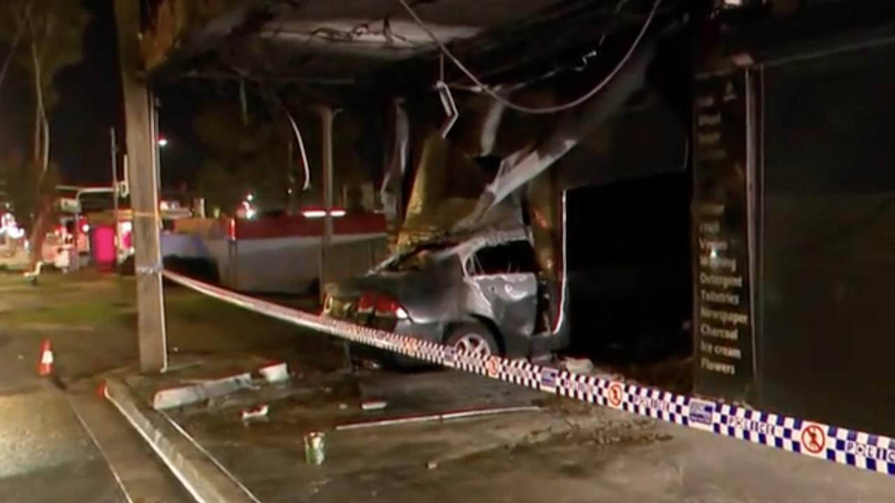 Mount Pritchard Supermarket on Meadows Rd went up in flames just after 2am on Friday. Picture: 7News
