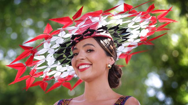 Layce Vocale wears millinery by Rebecca Share. Picture: David Caird