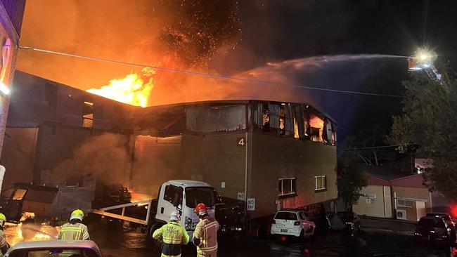 The blaze engulfed the complex on Monday night. Picture: Fire and Rescue NSW