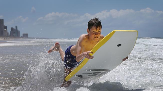 After a chilly weekend its starting to warm up again, and if you're Hunter Parker 10 from Invercargill New Zealand, its positvely boiling at Broadbeach. Picture Glenn Hampson (contact no +6421408728)