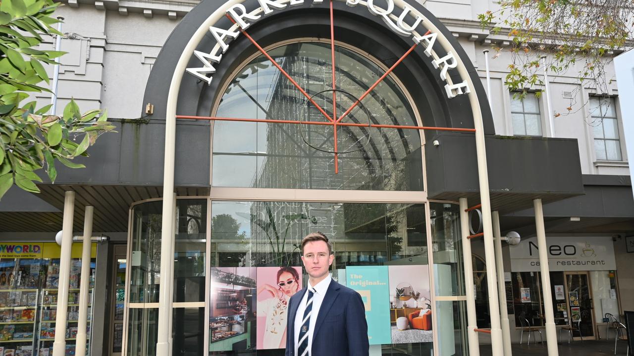 Geelong Mayor Trent Sullivan outside Market Square shopping centre.