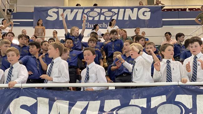 The Churchie cheer squad in full voice.