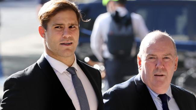 Jack de Belin pictured (left) as he arrives at the Downing Centre on Thursday. Picture: NCA NewsWire / Damian Shaw