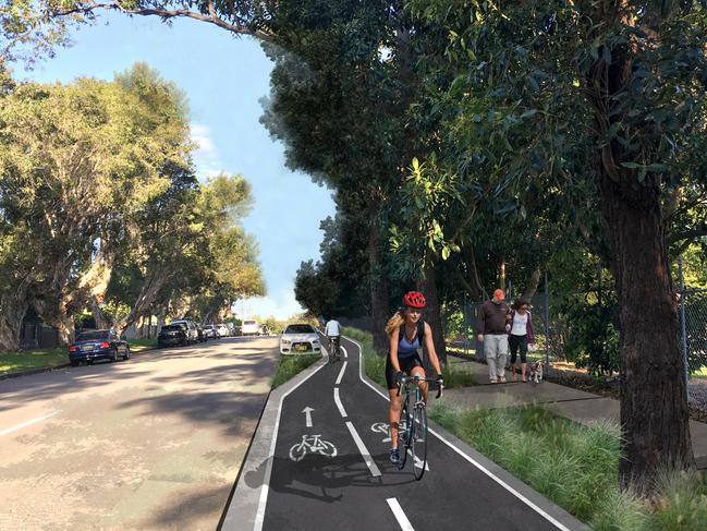 An artist impression of the proposed cycleway on Bundock St, South Coogee. Picture: Randwick Council