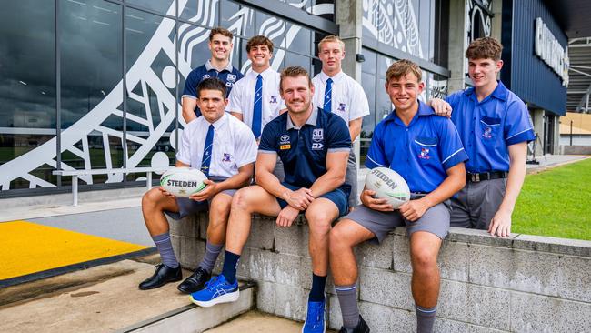 (L-R Back) Tom Duffy, Kye Connell, Patrick Fanning, Bradley Pilchowski. (L-R Front) Sitiveni Afu, Coen Hess, Harrison Johnstone. Picture: Alix Sweeney