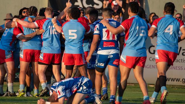 Swifts savour their latest A-Grade grand final victory in the Rugby League Ipswich competition as Brothers fullback Josh McCarroll feels the pain. Picture: Bruce Clayton