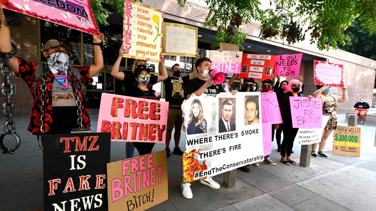 Britney fans protest outside one of her conservatorship hearings. Picture: AFP