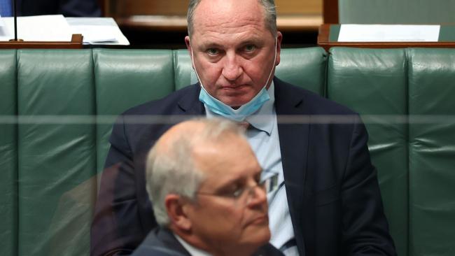 Nationals Leader Barnaby Joyce and Prime Minister Scott Morrison during Question Time this week. Picture: Gary Ramage / NCA NewsWire