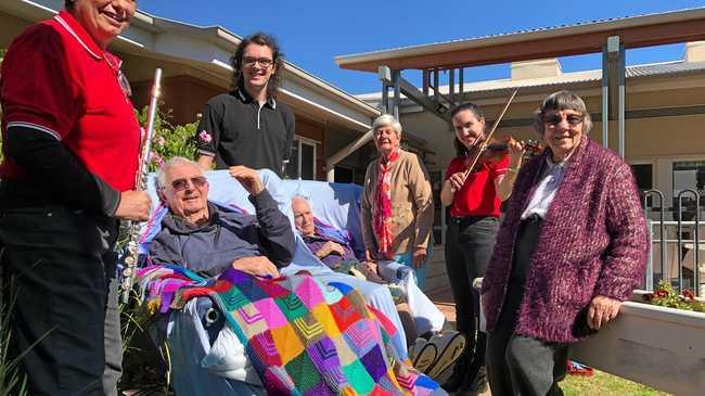 MELODIES: Annie McArthur, Jim Flanders, Sam Muller, Ross Webster, Christine Webster, Hannah McCullagh and Maisie Flanders. Picture: Jorja McDonnell