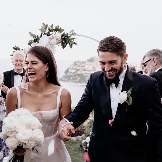 Fox League presenter Hannah Hollis on her wedding day. Picture Supplied/Foxtel