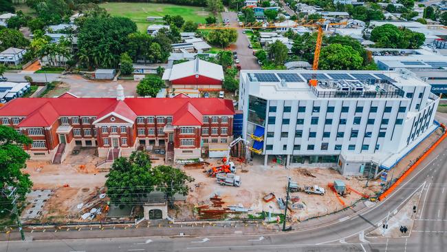 Aerial view of construction progress on the $60.5m Weststate Private Hospital. Picture: Geon Property.