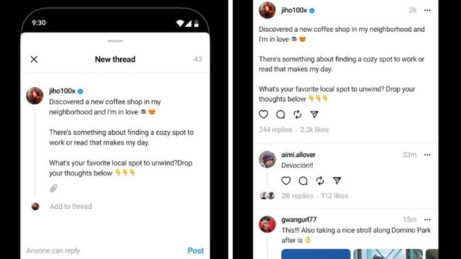 The new product from Instagram, is set to rival competitor Twitter, with Australian users able to download the app ahead of its expected launch on Thursday. Picture: Supplied