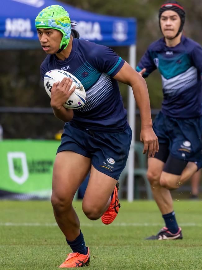 Suliasi Prescott scored three tries in The Grange's NRL Schoolboys Cup win over Hallam College. Picture: Penny McCredie