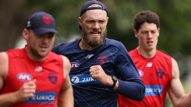 Max Gawn will have scans on an injured hamstring over the weekend in worrying signs for the Demons star. Picture: Martin Keep/AFL Photos/Getty Images for AFL Photos