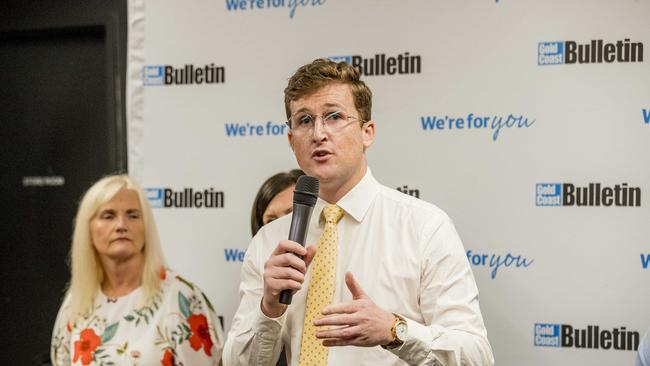 You Decided Gold Coast Bulletin Election Forums, Div 10 &amp; 12 held at Kurrawa Surf Life Saving Club. . Division 12 candidate, Pauline Young and Zac Revere (talking). Picture: Jerad Williams