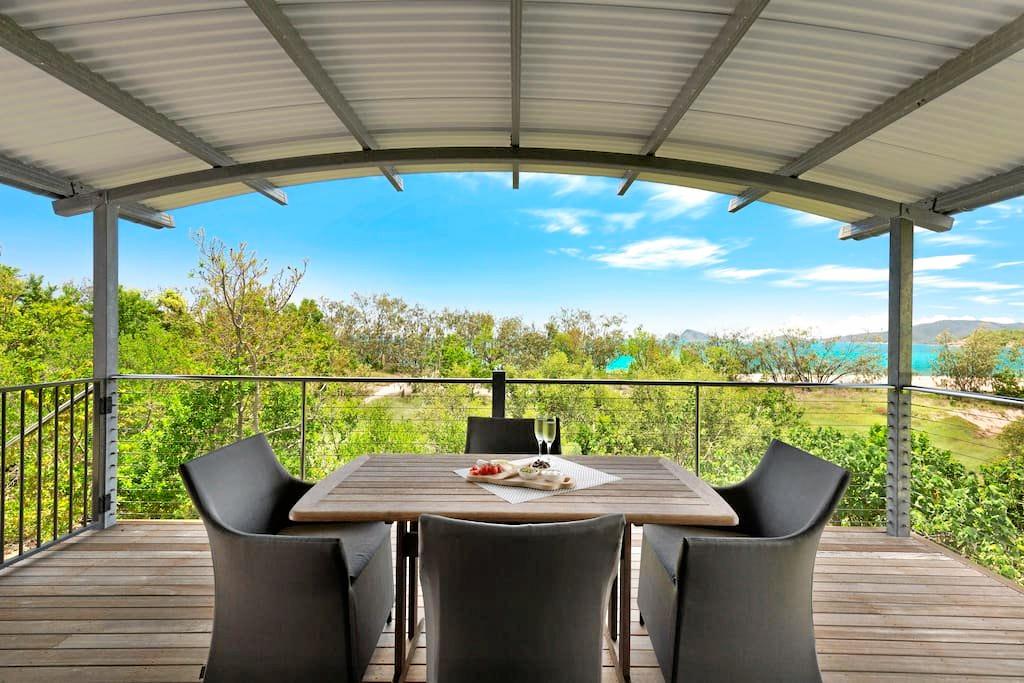 View from the deck to the beach. Picture: Airbnb