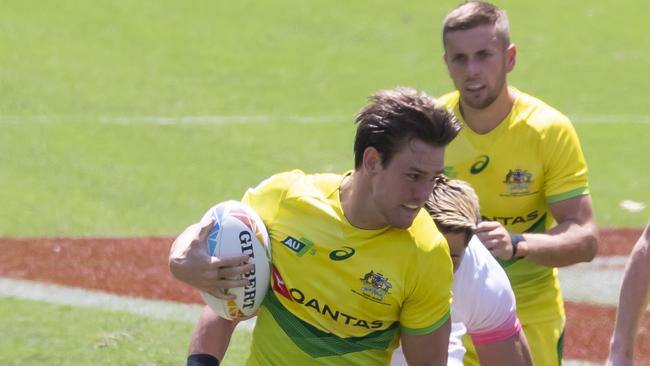 Lachie Anderson playing against Japan at a Sydney 7s event.