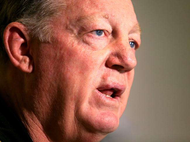 Gus Gould addresses the media at Penrith Panthers Rugby League Academy. Picture: Adam Taylor