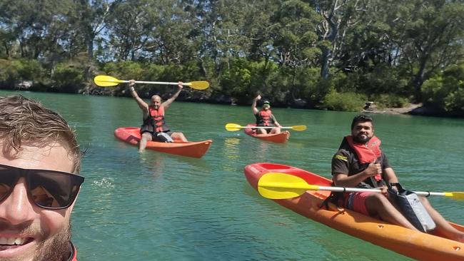 Strength N Numbers Ryan Tydd, Thiago Mergulhao, Peter Whitehead and Hansika Badhuge kayaking on Boambee Creek September 2024