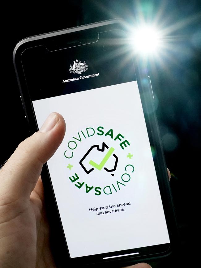 An iPhone displays the COVIDSafe app released by the Australian government last month. Picture: AAP