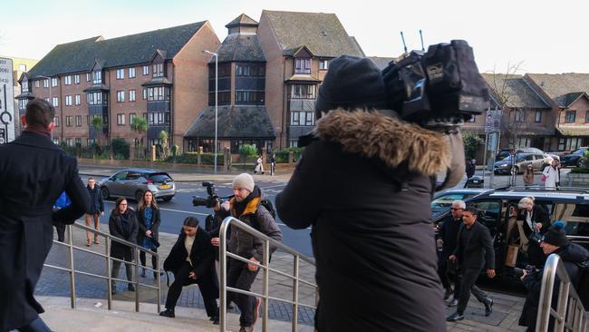 Samantha Kerr runs up the stairs into Kingston Crown Court for day three of her trial. Picture: Jacquelin Magnay