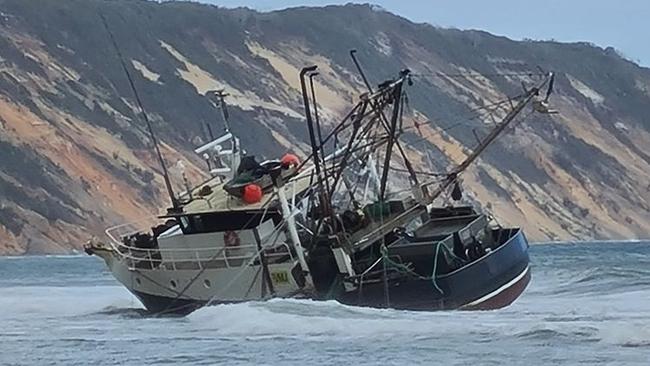 Trawler, the Proteus, beached at Double Island Point. Photo: Facebook