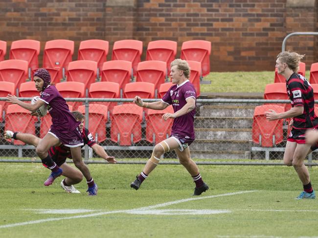 Darnell Murray of Dalby finds a gap before scoring a try against Valleys. Picture: Kevin Farmer.