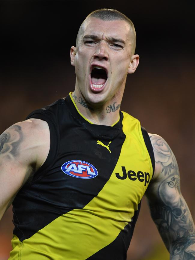 Dustin Martin after kicking a goal at the MCG. Picture: AAP Image/Julian Smith