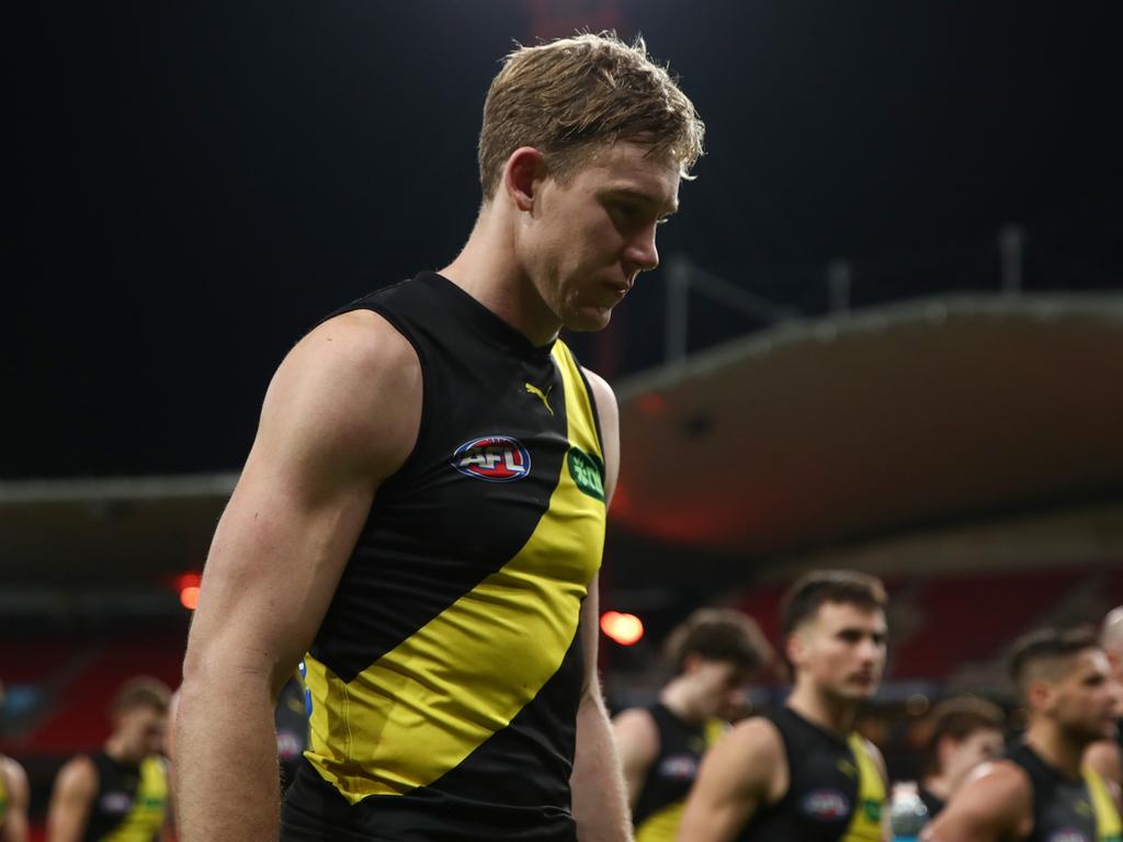 Tom Lynch is disappointed after Richmond’s tight loss. Picture: Jason McCawley/Getty Images