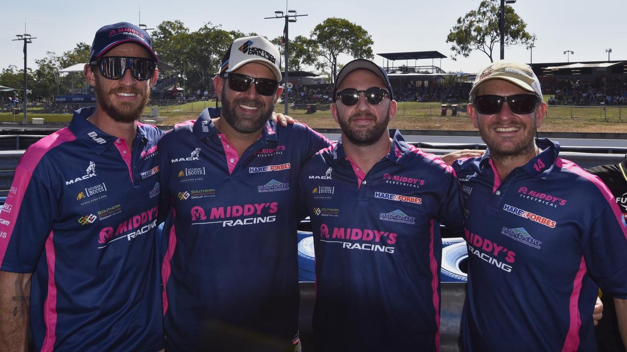 Middy's racing supporters Luke Glenister, Brad Schulz, Luke Stacey, Karl Ninneman at the 2024 Darwin Triple Crown. Picture: Darcy Jennings.