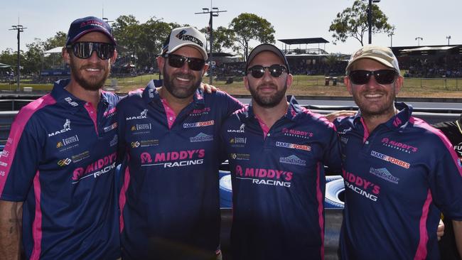 Middy's racing supporters Luke Glenister, Brad Schulz, Luke Stacey, Karl Ninneman at the 2024 Darwin Triple Crown. Picture: Darcy Jennings.