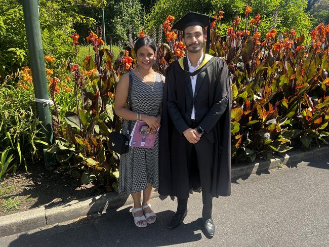 Noor and Akash Singh (Master of Computer Science) at the University of Melbourne graduations held at the Royal Exhibition Building on Friday, December 13, 2024. Picture: Jack Colantuono