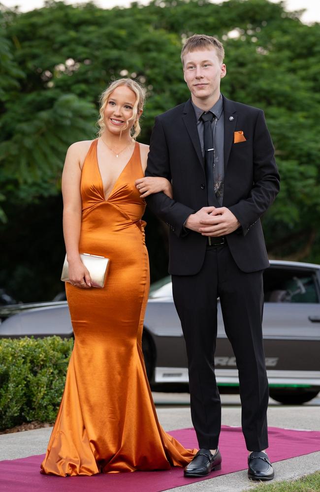 Ingrid Bahr and Liam Corbett, graduating class of 2023, arrive at St Patrick’s Formal on Friday, May 5, 2023. Gympie, Queensland. Picture: Christine Schindler