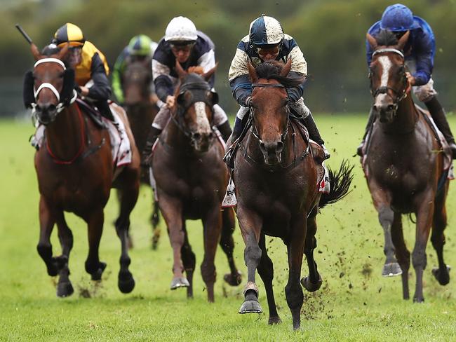 Kerrin McEvoy and Our Ivanhowe (centre) charge away from their rivals. Picture: Getty Images