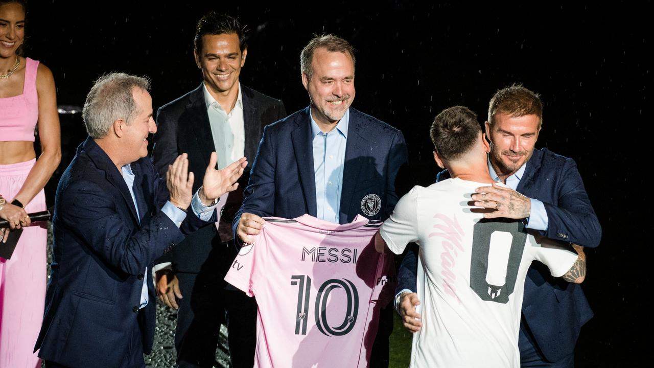 Jersey sales overseas skyrocket when a notable player signs with the club, such as in the case of Lionel Messi signing with US football team Inter Miami (pictured). (Photo by Arturo Jimenez/Anadolu Agency via Getty Images)