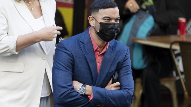 Guy Sebastian grabs a coffee while making his latest court appearance. Picture: NCA NewsWire / Nikki Short